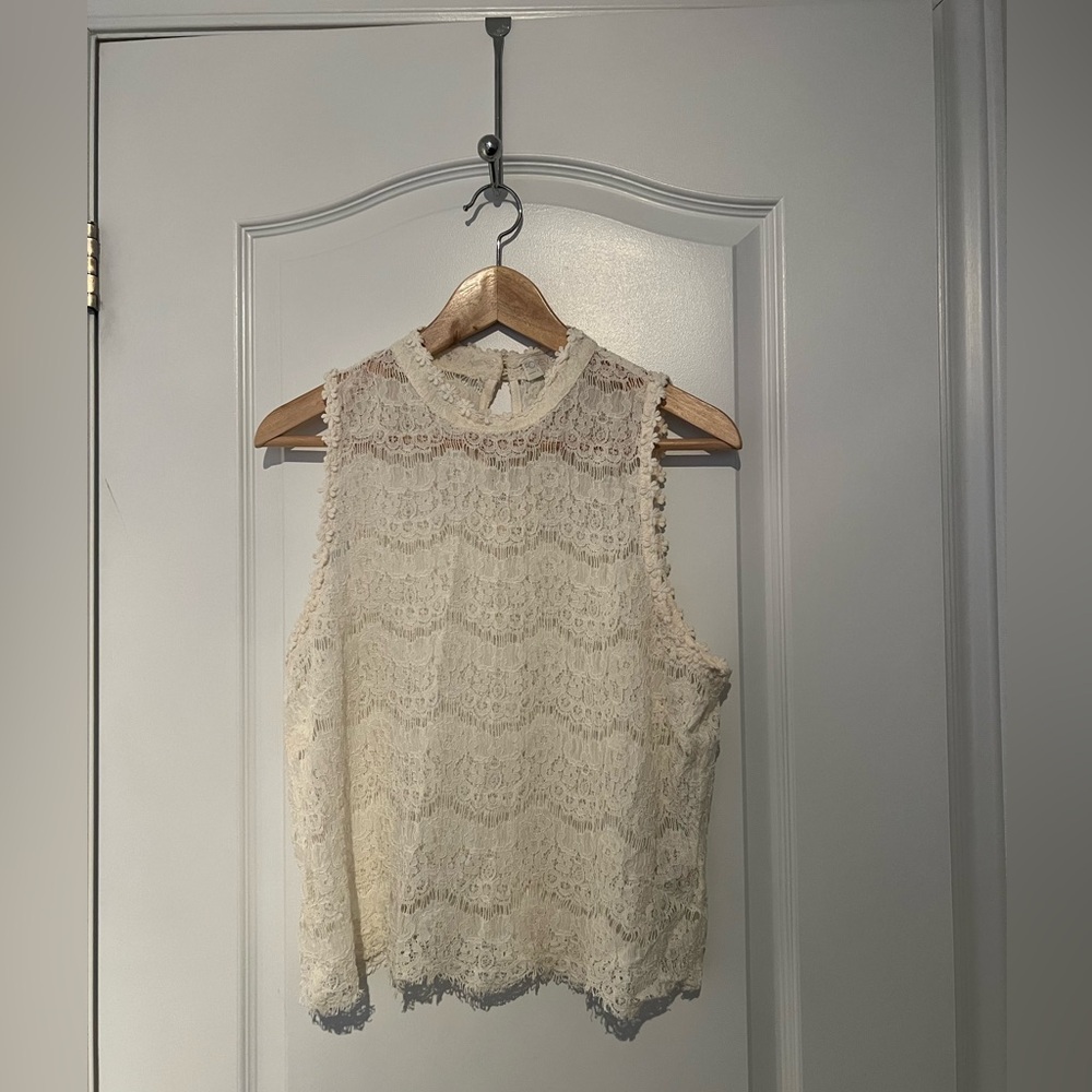 Cream Lace Sleeveless Top